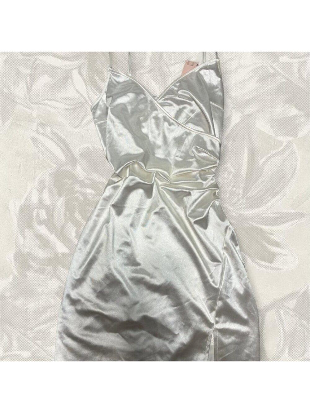 Silver satin mini dress with ruched detail #glamour #party #eveningwear